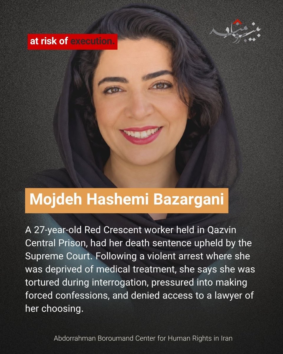IranRights_org's tweet photo. 🔴The issuance and confirmation of death sentences against three women have raised concerns over the broader use of the death penalty against defendants in political and national security cases.

🔸Mahboubeh Shabani was sentenced to death for providing aid to injured protesters and transporting them to safety, among other acts cited against her. Mojdeh Hashemi Bazargani, whose death sentence has been upheld by the Supreme Court, reported being tortured, subjected to coerced confessions, and denied access to a lawyer of her choosing. Souda Ebrahimi Shamsabadi was also sentenced to death on charges that include media activities and sending images to Persian-language media outlets outside Iran.

🔸All three women are at risk of execution.