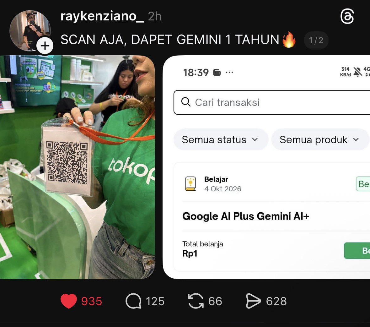 watermealen's tweet photo. scann guysss dapet gemini 1 tahunn 👏🏻 https://t.co/nPKhYJrlHK