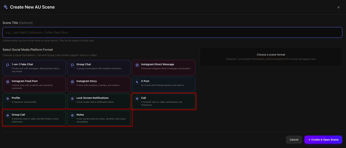 austudioapp's tweet photo. AUStudio fitur update !! now already have scene :
- Call
- Group call
- Notes

you can create your AU more easily right from your phone 📱💬 

Visit ✨  🌐 https://t.co/K1cVy1H3lc
#AlternateUniverse #AUWriter #FakeChat #fanfics https://t.co/0QZRiAEG4r