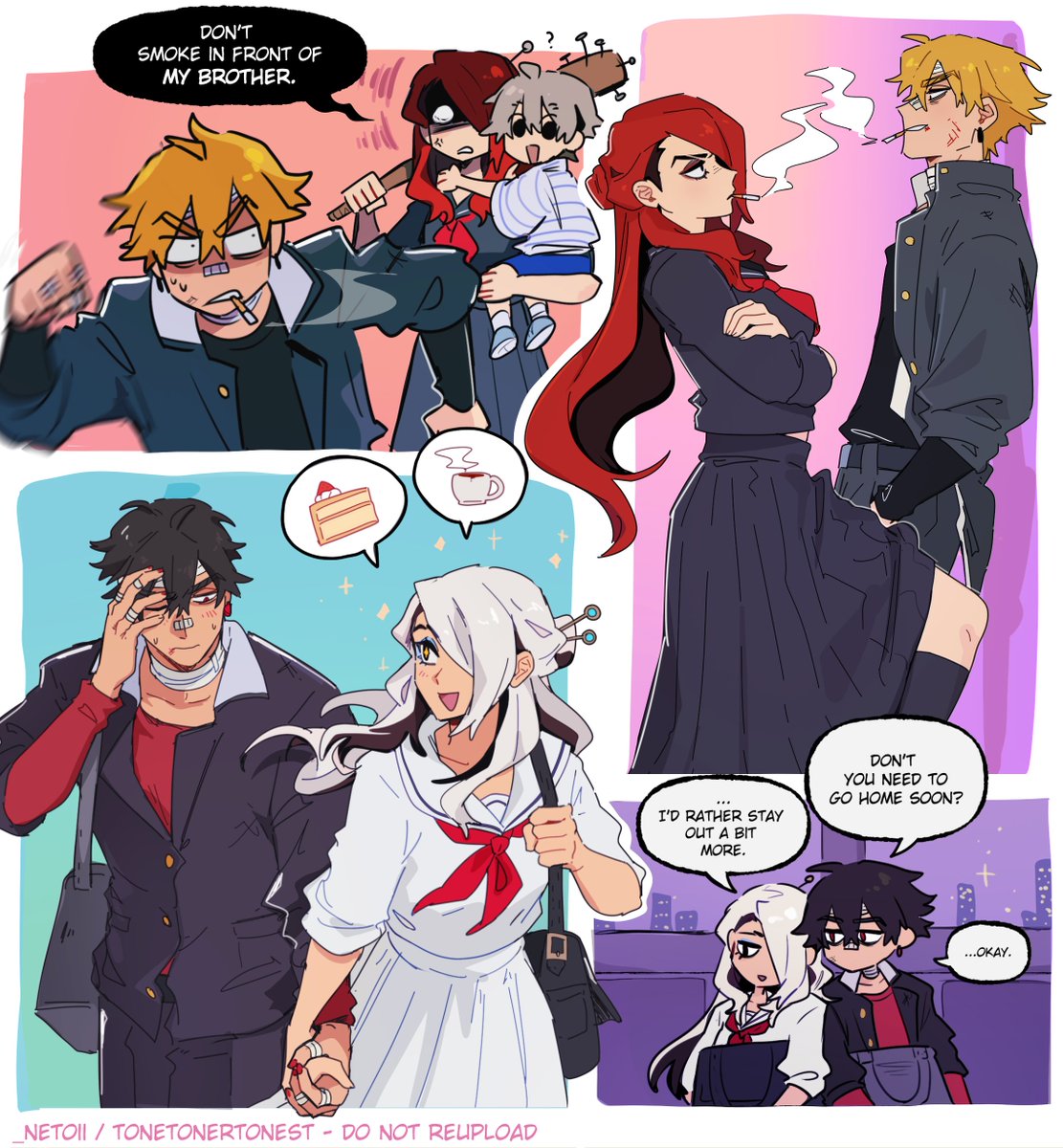 _netoII's tweet photo. two flavors of bulletbreaker (enjin/kyouka) high school au, one is shonen the other is shojo (i'm losing my mind) https://t.co/1TFDi6H7CM