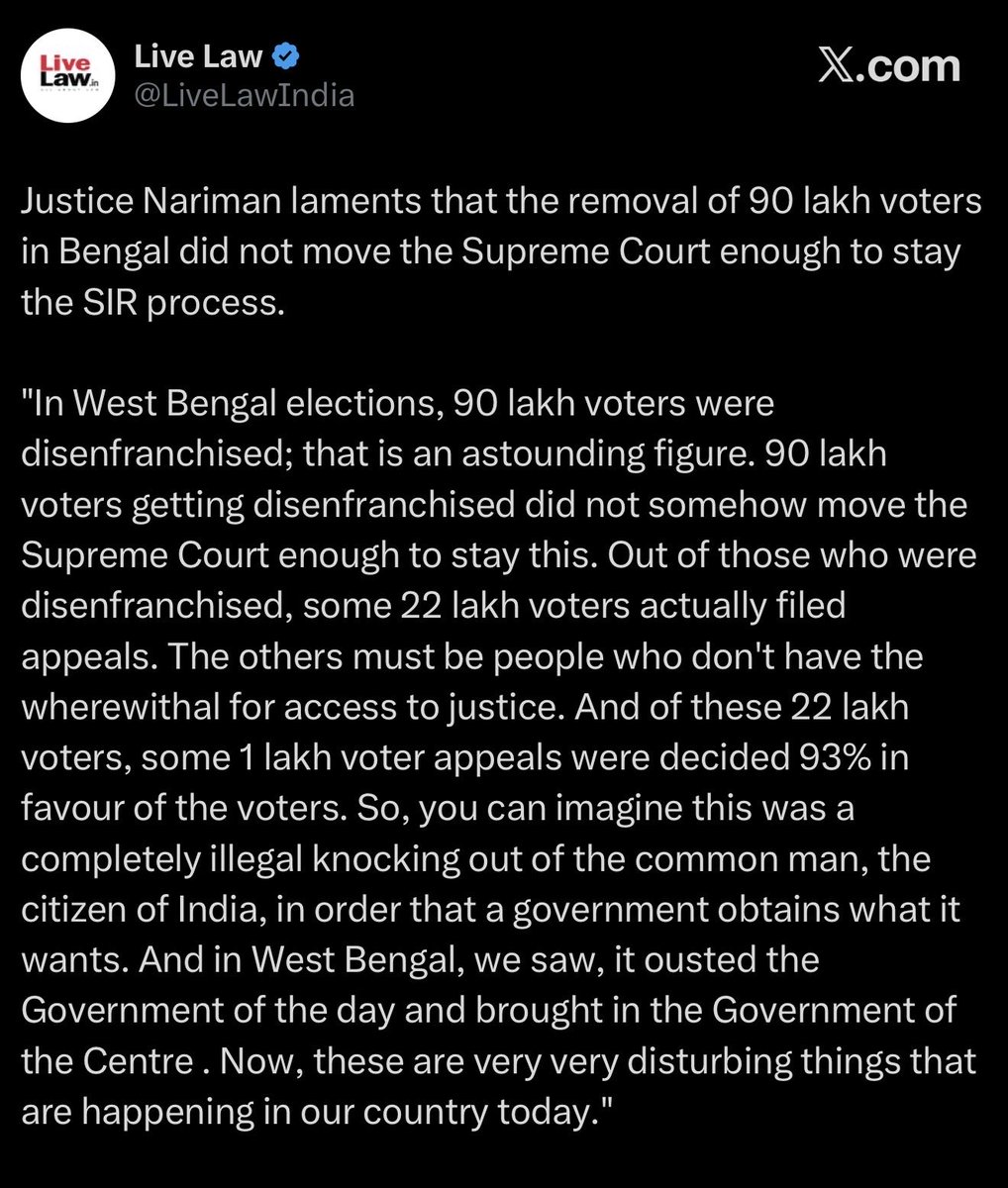 UnSubtleDesi's tweet photo. Like clockwork, Parsi priest former Justice Nariman sings the same tune. 

Robington Nariman is a deeply anti-Hindu former Judge. Spoken against Ram Mandir, called Hindus dictators and tyrants, spoken in favour of Mughal invaders and spoken against legitimate raid against BBC. 

The infiltration of the Judiciary is a subject of study, frankly.
