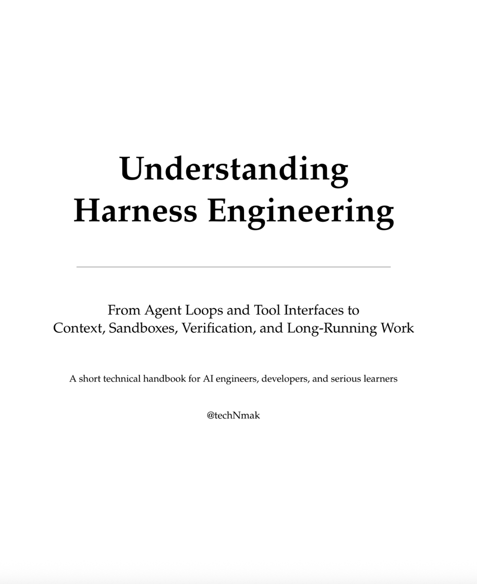 handbook cover listing the major components of harness engineering, from loops and tools to permissions, state, retries, and evaluation