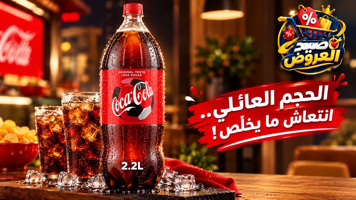 DealHunterKSA's tweet photo. الحجم العائلي الكبير.. انتعاش ما يخلص مع كوكا كولا (2.2 لتر)! 🥤🔥
​يروي الكل وبسعر ما يتفوت نهائياً.
​💰 العرض الصاعق: بـ 5.40 ر.س فقط!
​🛒 اطلبه الآن 👇🏻 https://t.co/7ekdBJ5UEw