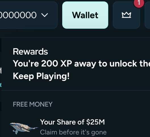Caneleo55's tweet photo. Free money again all you need to do is 👇
30-300$

1. Sign Up here https://t.co/sxt5HqDoTt

2. Click the crown on the top and select "Your Share of $25m"

3.  Add your wallets they check activity such as @Polymarket or @Stake Deposits

4. After scan is done you reveal your amount you will need to deposit 1$ for each wallet you added to confirm ownership

5. to withdraw you will need to wager just head over to dice set it to 1.0102x and run it until you can withdraw