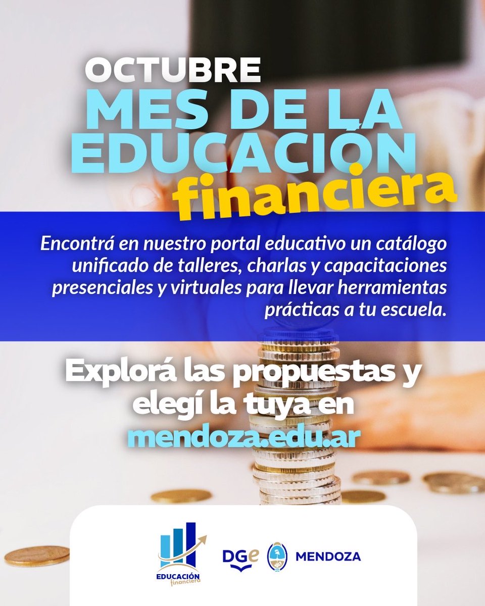 MzaDGE's tweet photo. Octubre Mes de la Educación Financiera

Comprender, planificar y tomar mejores decisiones sobre el dinero también es parte de educar.

📚 Talleres, charlas y capacitaciones para las escuelas, con propuestas presenciales y virtuales en https://t.co/nFadIv9MdW. https://t.co/BgXIlvDEK3