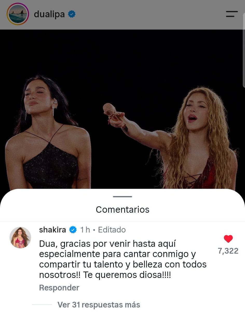 hey_timor's tweet photo. shakira le comentó la publicación a dua lipa en ig, que reinas, urge collab 𖹭 https://t.co/S8ih7kiUov