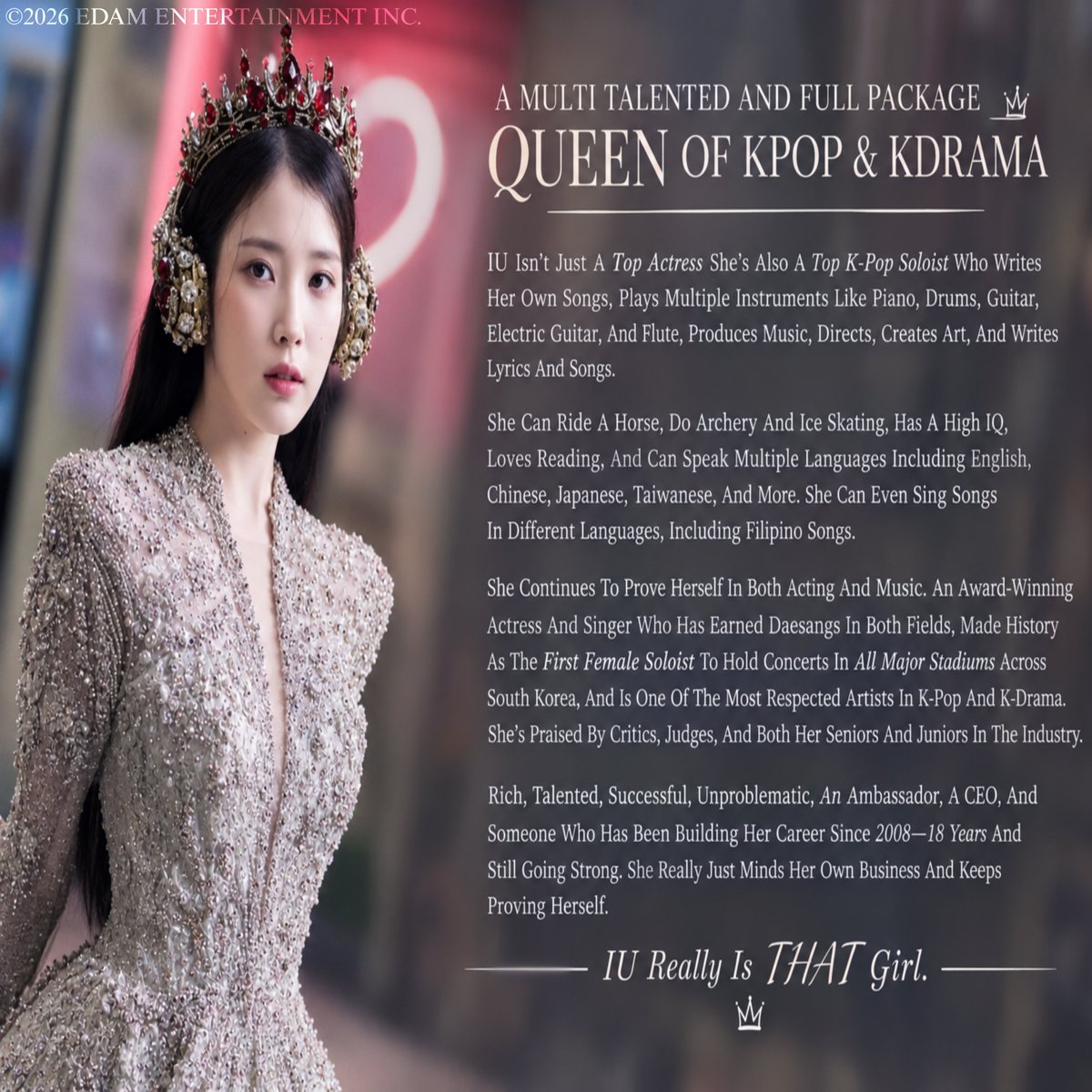 armyuaena8's tweet photo. A Veteran Actress, Lee You Ae,Once Said:

“I’m So Envious That She Can Do Everything.”

A MULTI-TALENTED,FULL-PACKAGE QUEEN OF K-POP &amp; K-DRAMA.👑

To All The Fo'lks Tro'll And Thinking #IU Would Be Jea'lous Of Anyone…

Dream On Why would she and Uaenas when We Have a Queen.😌 https://t.co/5SNXaqEdVP