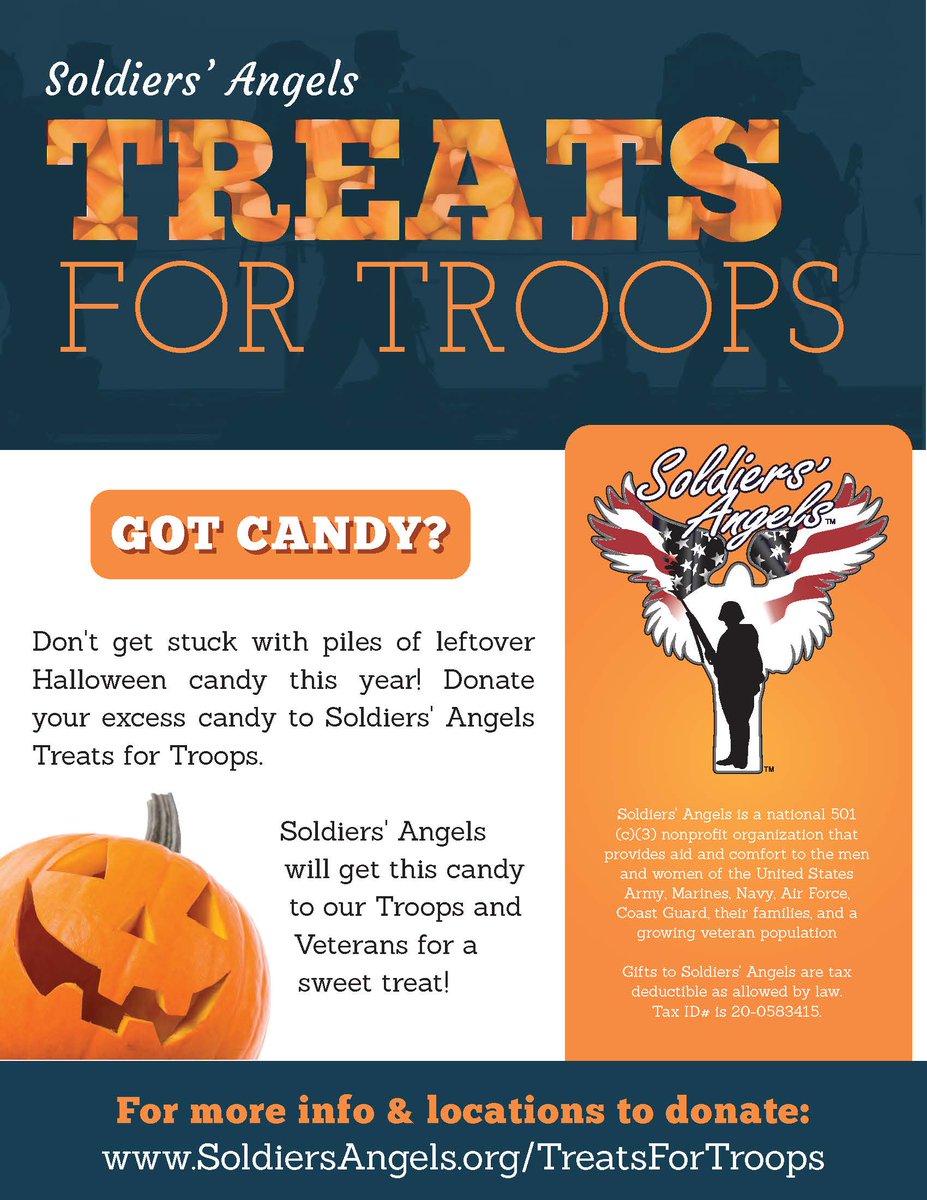 ComEdRecCenter's tweet photo. We're accepting leftover candy for donation to Soldiers' Angels Treats for Troops program 🍬 Soldiers' Angels collects your extra Halloween treats and shares them with veterans in VA Hospitals nationwide.

Bring your candy donations to the lobby now through November 6th! https://t.co/EFLe4JP54K