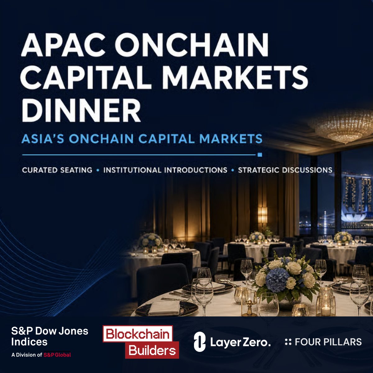 CapSummitGlobal's tweet photo. The Capital Summit will close its Singapore programme on 6 October with the APAC Onchain Capital Markets Dinner, a private gathering of senior leaders from asset management, banking, insurance and institutional allocation, joined by speakers from the day.

🗓 𝗧𝘂𝗲 𝟲 𝗢𝗰𝘁 · 𝟭𝟴:𝟯𝟬–𝟮��:𝟬𝟬 𝗦𝗚𝗧
📍 Singapore

APAC Onchain Capital Markets Dinner

The evening is held without presentations or a formal programme. Seating is arranged by institutional relevance to support substantive discussion among peers.

Attendance is by invitation and subject to approval. Those wishing to be considered may contact us directly with their role and current mandate.

Hosted with @SPDJIndices, @theBBFund, @LayerZero_Core and @FourPillarsFP. Organised with @AsiaStablecoin during TOKEN2049 Week, the day before @token2049 opens.

Request an invitation: https://t.co/oT3jhqKmai
https://t.co/MgFsedwyjf

#DigitalAssets #TOKEN2049