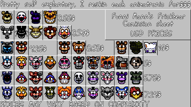 FunniMann1's tweet photo. Hey there folks! Im opening comissions for frickbear 3 reskins! (More info in the video)

#Frickbears3
#commissionㅤ https://t.co/8KTv9rxpET