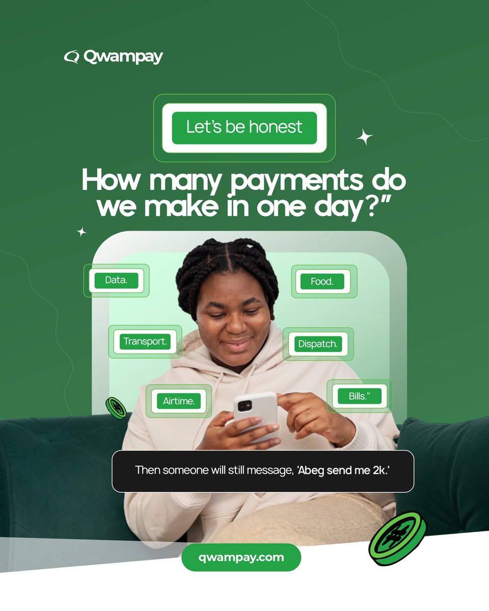 QwamPay's tweet photo. Payments are part of our everyday life.

What if handling them was as easy as sending a message?

6 days to go. QwamPay is almost here!

•

#QwamPay #BankingMadeEasy #DigitalPayments #FintechNigeria #BankingInNigeria https://t.co/foOYcaC3NU