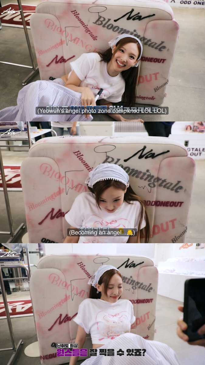 ImyccTwice's tweet photo. Será que se cumplió al fin la transformación de Nayeon en ángel? 👼🏻 
Da la impresión que se viene algo pronto y Nayeon está muy feliz con ello 🐰🪽🩵

#ByeByeInhibitions https://t.co/9Vh6GoUFNM