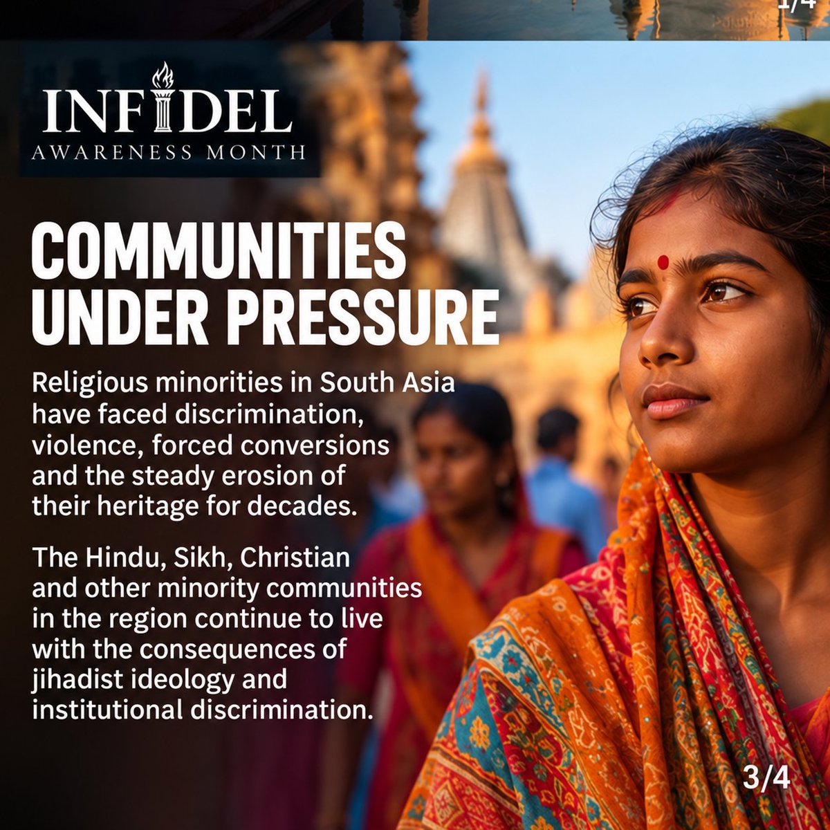 MOSSADil's tweet photo. Infidel Awareness Month, Day 24:
THE JIHAD NOBODY COVERS: SOUTH ASIA
When the West talks about jihad, attention usually turns to the Middle East.

But South Asia has lived with its consequences for generations — across 🇮🇳India, 🇵🇰Pakistan, 🇧🇩Bangladesh and 🇦🇫Afghanistan.

Today, Infidel Awareness Month looks at a front most of the West barely understands.

Follow @InfidelAware. #InfidelawarenessMonth
Learn more about South Asia in comments.