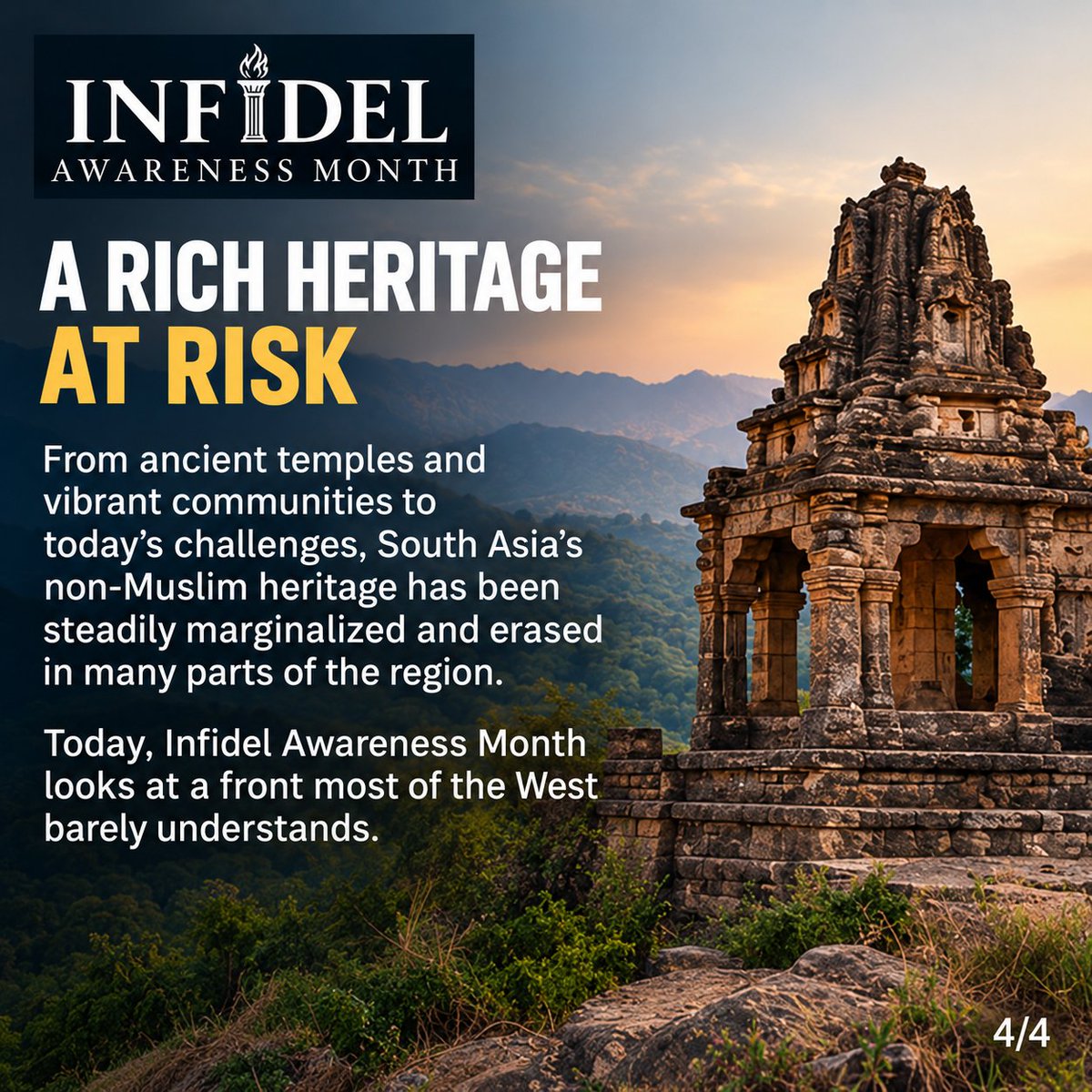 MOSSADil's tweet photo. Infidel Awareness Month, Day 24:
THE JIHAD NOBODY COVERS: SOUTH ASIA
When the West talks about jihad, attention usually turns to the Middle East.

But South Asia has lived with its consequences for generations — across 🇮🇳India, 🇵🇰Pakistan, 🇧🇩Bangladesh and 🇦🇫Afghanistan.

Today, Infidel Awareness Month looks at a front most of the West barely understands.

Follow @InfidelAware. #InfidelawarenessMonth
Learn more about South Asia in comments.