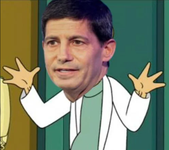 A meme combining a realistic photograph of a man's face with a cartoon Scooby-Doo-style body wearing a lab coat, shrugging with cartoon hands raised.