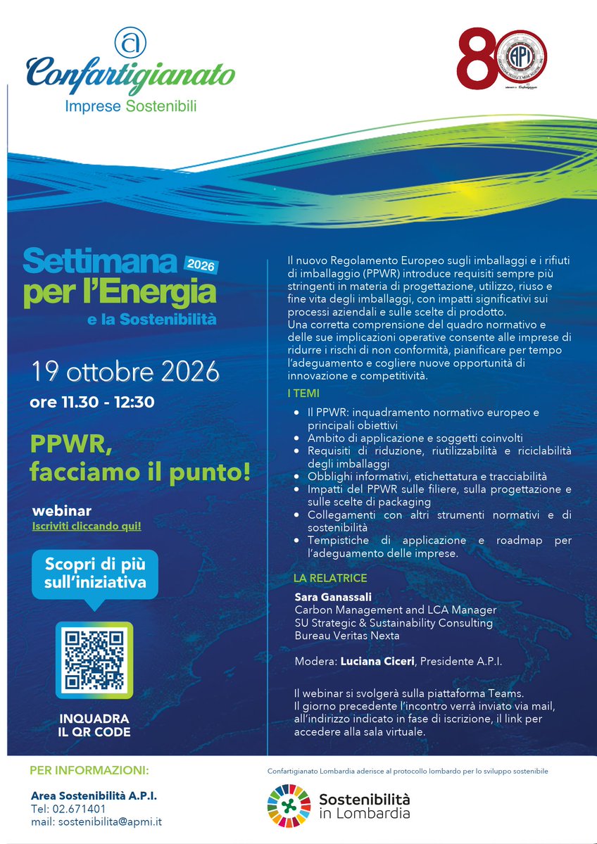 APIdal1946's tweet photo. Dal 19 al 24 ottobre, torna la Settimana per lโEnergia e la Sostenibilitร 2026 di Confartigianato Imprese sostenibili.
Per conoscere il programma e confermare la presenza
https://t.co/HK3FQ3FqRM
#API80 #Noiconfartigianato https://t.co/qjeod6vtuh