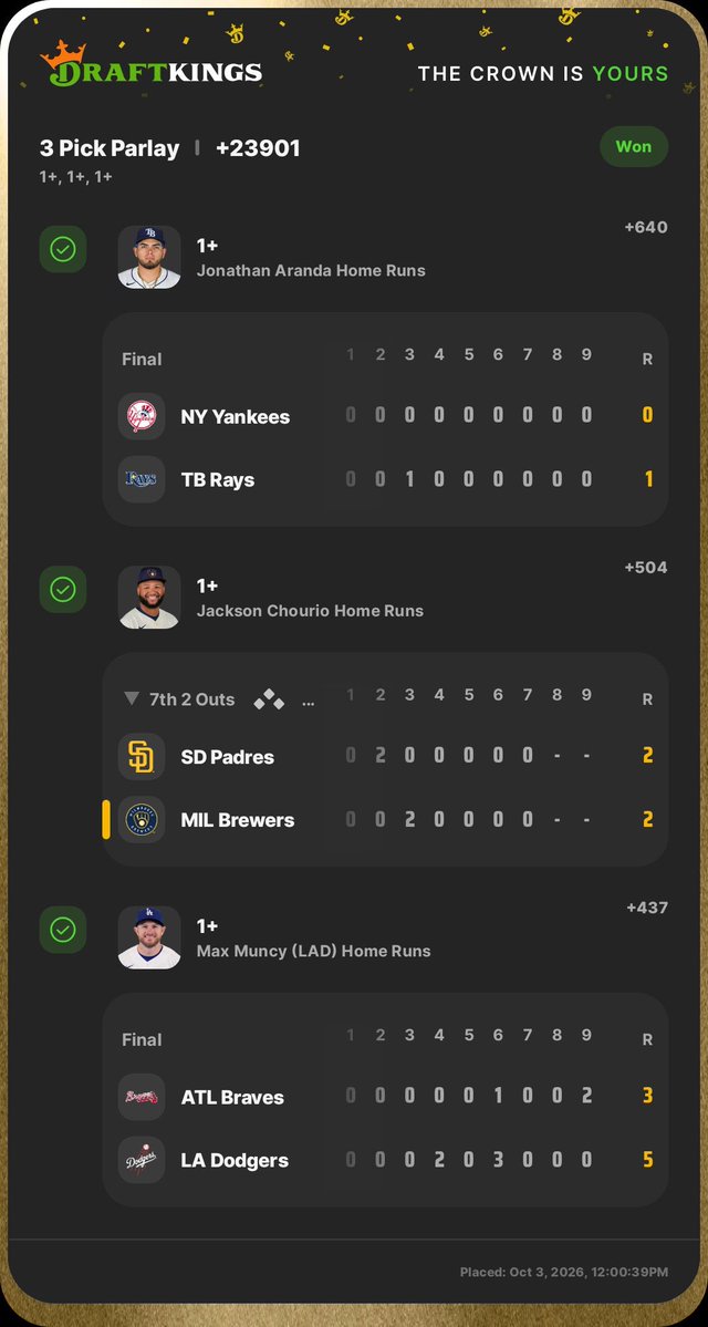 Hiroyuki_Rugger's tweet photo. Your life changes TODAY! 💯🔌
Let’s go back to back on SNF

Need Daily win? Link In My Bio to Join

✅ Jonathan Aranda
✅ Jackson Chourio
✅ Max Muncy (LAD)

#NBA #DFS #DraftKings #NFL #MLB #fanduel #prizepicks #tennis #Gambling𝕏 #CollegeBasketball #CollegeFootball #highschool https://t.co/0YDxq06G0j