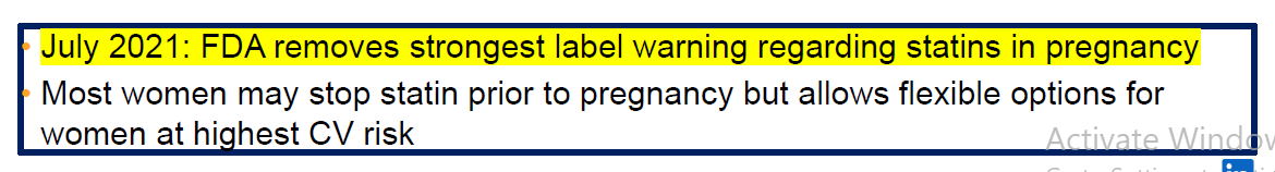 LeonieDupuisMD's tweet photo. Did you know the FDA removed its warning re: statins in pregnancy over 5 years ago? This is based on observational data, so it should still be stopped during pregnancy, but it CAN be prescribed to women of childbearing age. @ErinMichos #NLAFall @nationallipid @ASPCardio https://t.co/uy09npg5u3