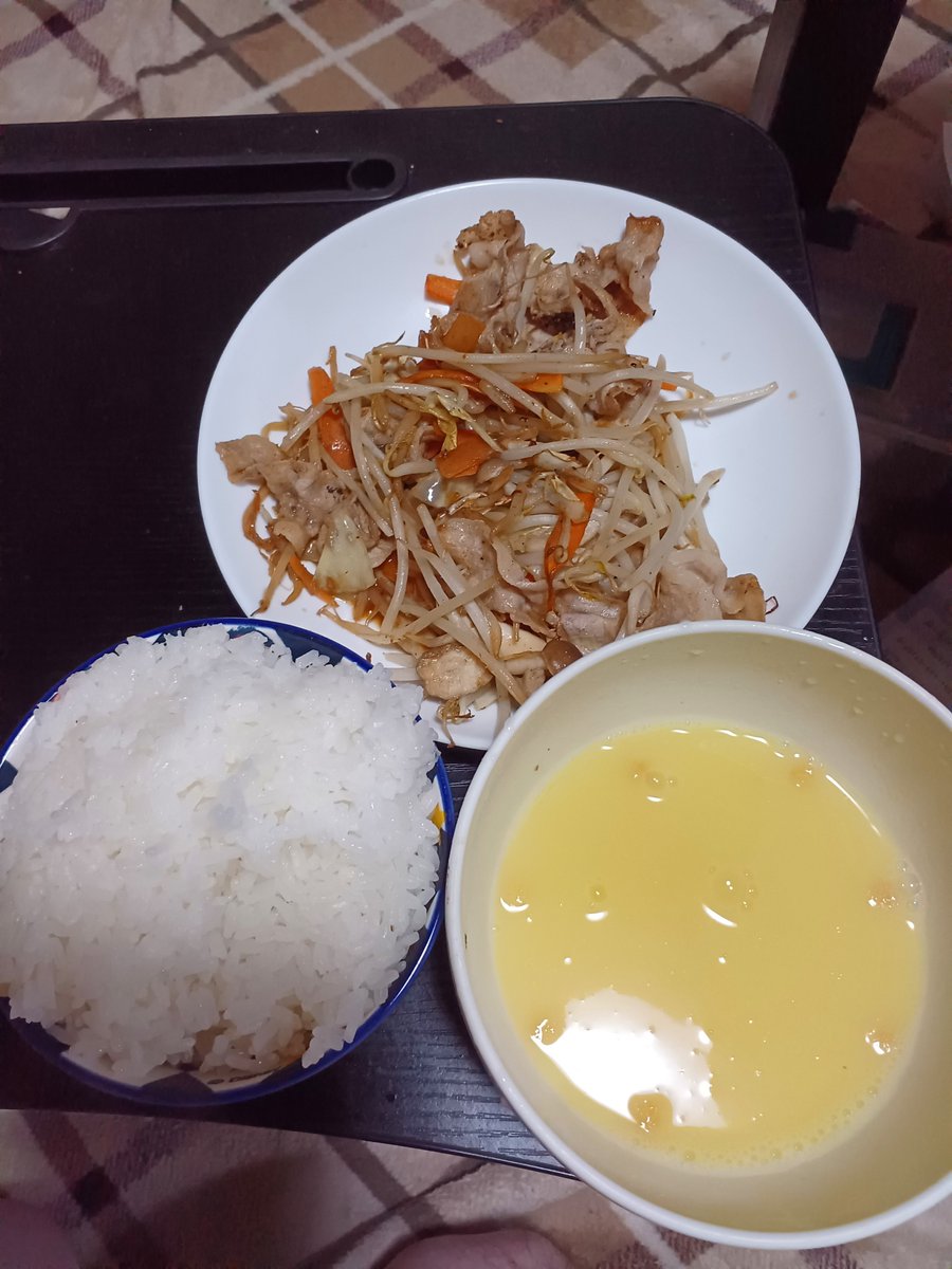 cheezjiji's tweet photo. 夕飯はご飯とスープと野菜炒めです https://t.co/HjW9zsYUed