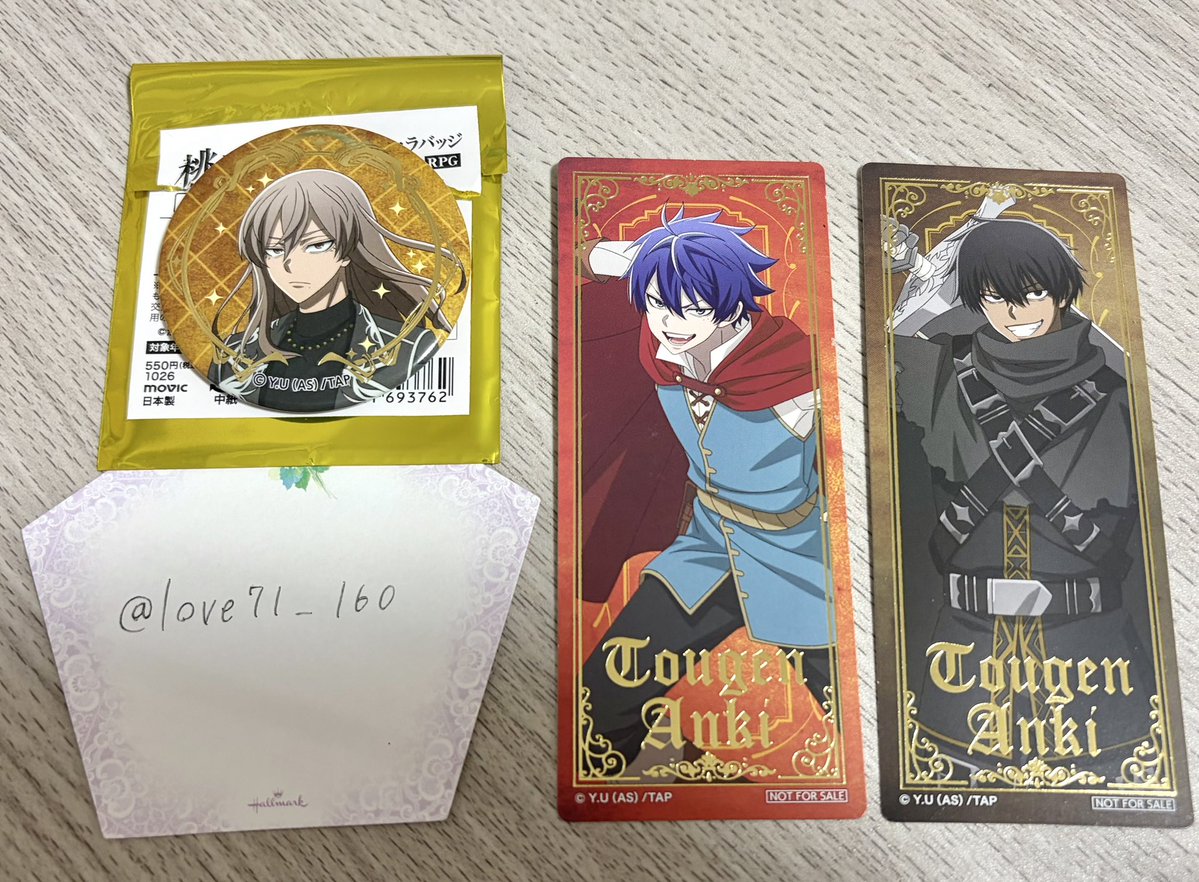 love71_160's tweet photo. 【交換】
桃源暗鬼 冒険譚 アニメイトフェア 箔押ししおり 箔押しキャラバッジコレクション

譲: 一ノ瀬四季、桃角桜介、桃寺神門
求: 並木度馨

郵送での交換希望です。よろしくお願いいたします。 https://t.co/kWGAKVKZ8Y