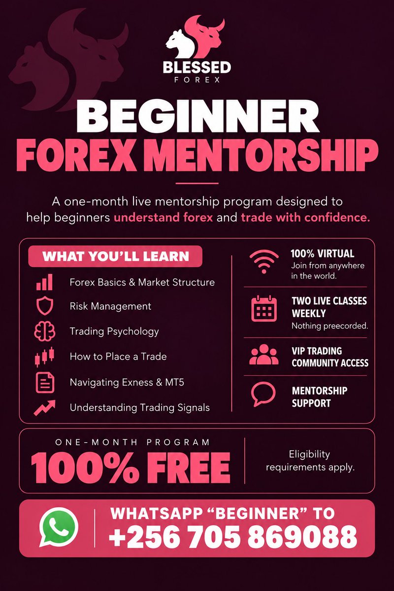 Blessed__Forex's tweet photo. ⚠️ To join my FREE Beginner Forex Mentorship, you must first attend the Beginner Orientation this Wednesday at 7:00 PM EAT.

📲 WhatsApp “BEGINNER” to +256 705 869088 to register.

Attendance is mandatory. https://t.co/bcVAvkzxVx