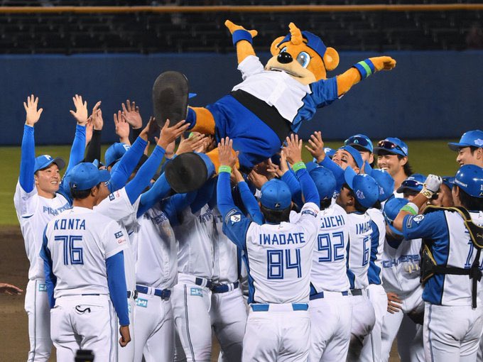 ybaseball6's tweet photo. 鎌ファイ日本一🏆

稲葉監督胴上げしてるときカビーちゃんも胴上げして欲しそうな顔してたので一緒に🙌
入念に頭を抑えていたのはなんでかな笑

この先まだまだ大事な試合が控えてますのでファイターズの力になれるよう頑張ります！
引き続き最後まで熱いご声援をよろしくお願いいたします！

#96 https://t.co/bgzG2Hnmqr