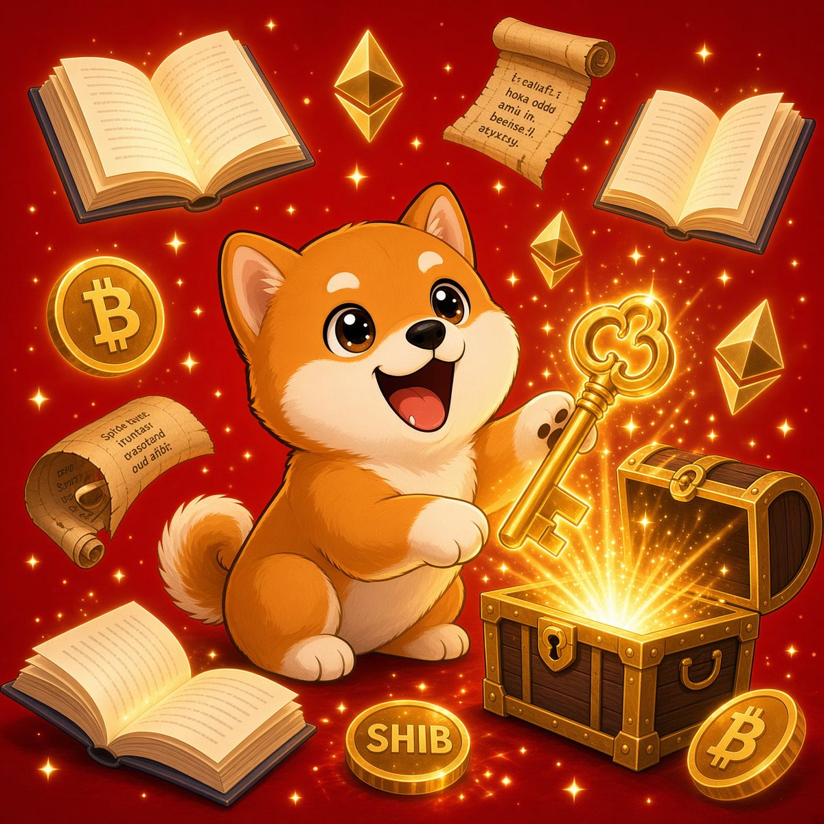 TMM_133's tweet photo. Meet Baby Shib 🐶✨
Cutest little explorer unlocking knowledge &amp; crypto passions! Golden key opens treasure chest of wisdom books, BTC, ETH, SHIB coins. Curiosity + crypto magic in one fluffy package 🔑🚀
$BABYSHIB 
#BabyShib #SHIB #CryptoKnowledge #LearnCrypto #ShibaInu https://t.co/bS19mianh7