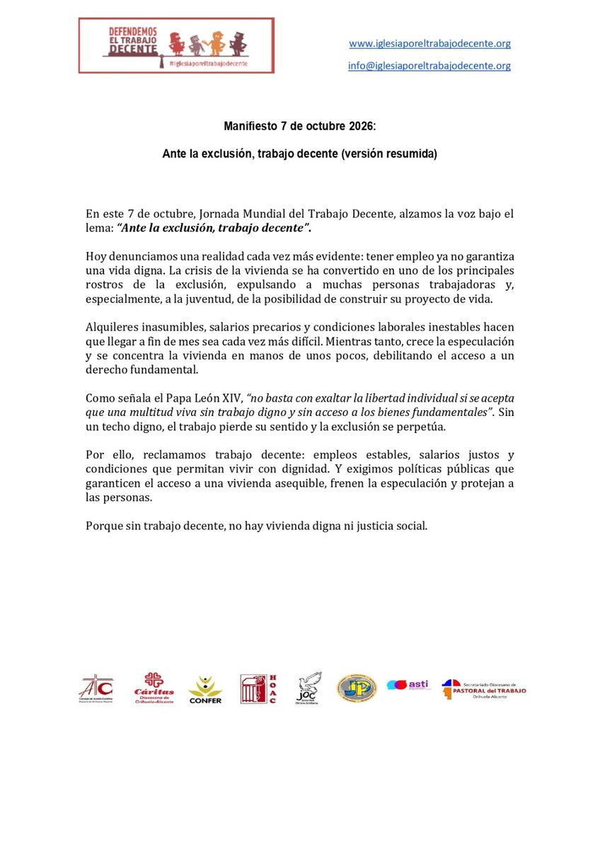 AlicanteObrera's tweet photo. #AnteLaExclusiónTrabajoDecente
La exclusión no es el resultado de decisiones individuales, sino la consecuencia de estructuras
económicas y laborales que deben transformarse desde la corresponsabilidad social y las políticas públicas
#7Oct26 https://t.co/ZoC7Y5XEl4