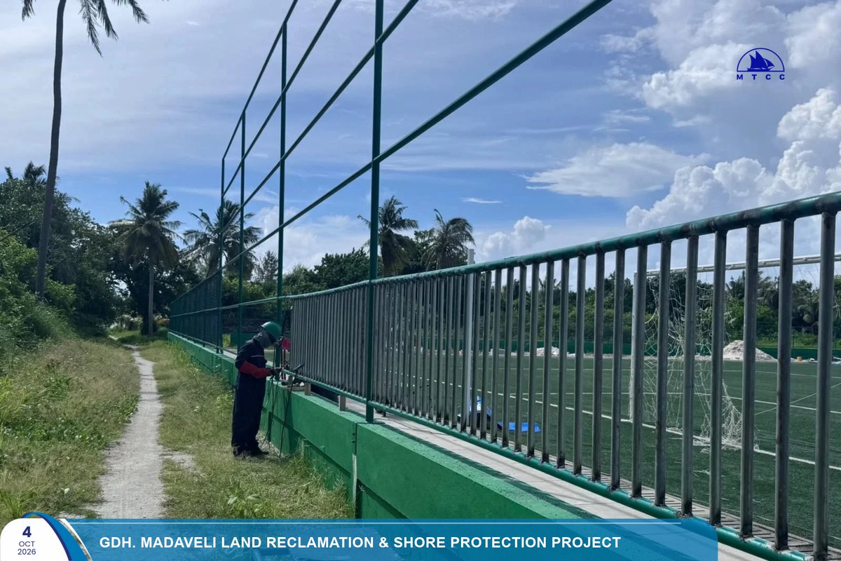 MTCCPlc's tweet photo. Project Update: K. Dhiffushi Football Ground remaining works

GI pipe installation is currently ongoing to build wall fence.

Follow more updates at: https://t.co/RjAFCf3rnI

#MTCCProjects #TeamMTCC #RayyithungeKunfuni #GaumuBinaakurumugaaMTCC https://t.co/VrIt2yZGco