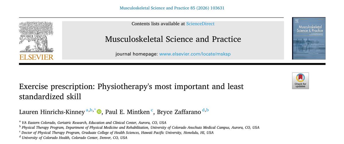 MSKPhysioJnl's tweet photo. Exercise prescription in musculoskeletal physiotherapy is framed as  a transparent, patient-centered reasoning process: not standardizing the exercises themselves but standardizing how  clinicians select and adapt the exercises.

This shift aims to turn implicit clinical judgment into an explicit, teachable, and reproducible framework that helps distinguish warranted individualization from unwarranted variation.
Link here: https://t.co/8XrSEbZNCS 

#Framework #Exercise prescription #Clinical reasoning #Musculoskeletal physiotherapy