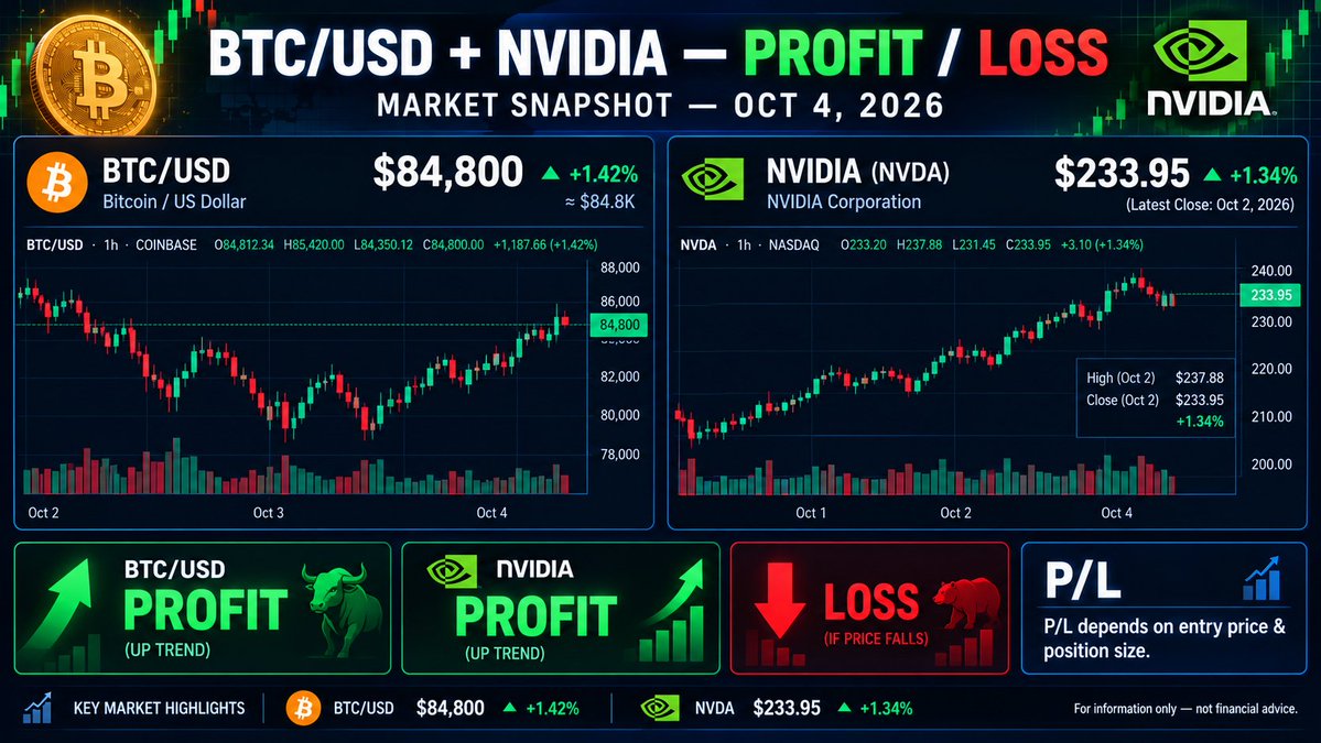 Shubham44020261's tweet photo. BTC &amp; NVIDIA Market Snapshot 📈 | Profit or Loss? 💰 | Oct 4, 2026
$BTC $NVDA https://t.co/nirfJChjq0