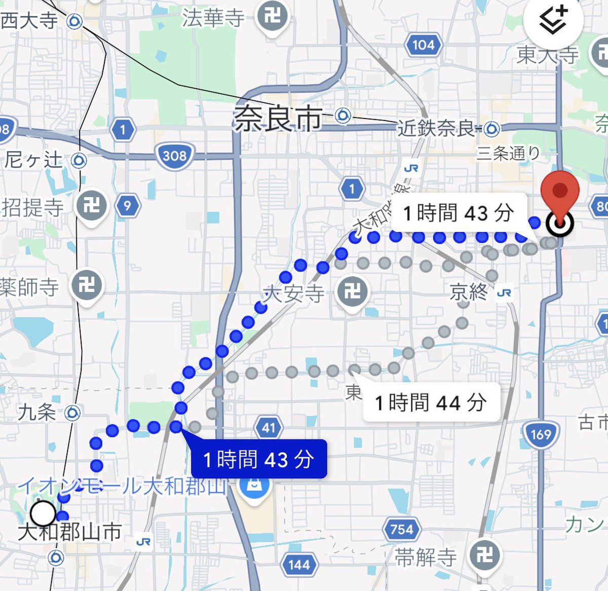 keeru666's tweet photo. まあ郡山城から奈良まで現代でも片道2時間弱くらいか
#豊臣兄弟 https://t.co/h85g1BKLKt