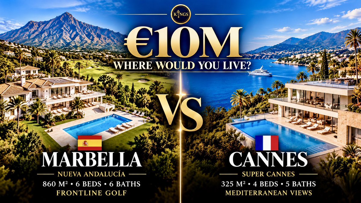 ChaheYerevanian's tweet photo. I introduced the new KINGS VS — a series comparing luxury properties at similar price points in different global markets.

For the first edition, we looked at what €10M gets you in Marbella vs. Cannes on the French Riviera. https://t.co/r6UpnW0rf5