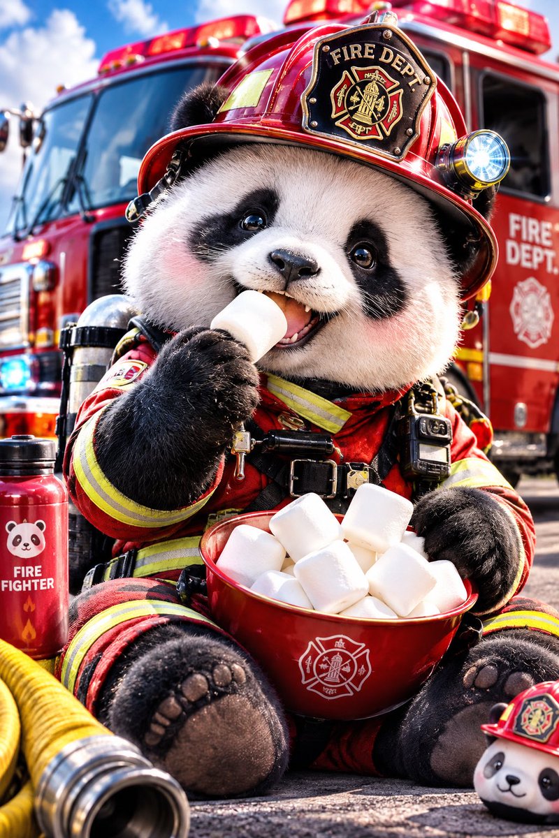 KKDragon39's tweet photo. AI創作✨
🐼『甘いひととき、出動準備完了！』🚒

#AIart️️️️️️️️️️️️️️️️️️️️️️️️️️️️️️️️️️️️️️️️️️️️️️️️️️️ 
#AIイラスト 
#パンダ 
#マシュマロ 
#かわいい https://t.co/ui853Wu8kj