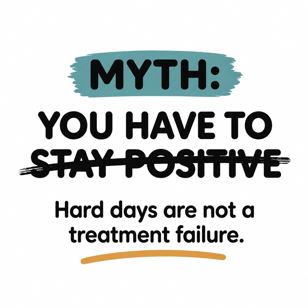 CancerParcel's tweet photo. Myth: you have to stay positive to get through cancer. No mindset cures cancer. Hard days aren’t a treatment failure, and you never have to perform positivity to deserve good care. #CancerSupport https://t.co/JdctK7KQaf