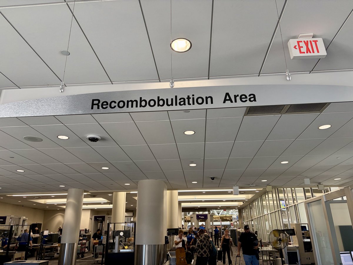 jaynordlinger's tweet photo. I take a moment to salute, as I regularly do, one of the best signs in America — found at the Milwaukee airport, after security screening (with the discombobulation such screening entails). At the same time, I salute the boundless ingenuity of the English language. https://t.co/yz7vTiKs9z