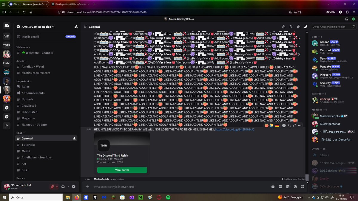 GabryDeveloper's tweet photo. GUYS FUCK OFF AMELIA GAMING QUEEEN SERVER #discordraids https://t.co/1WvyZq8yEW