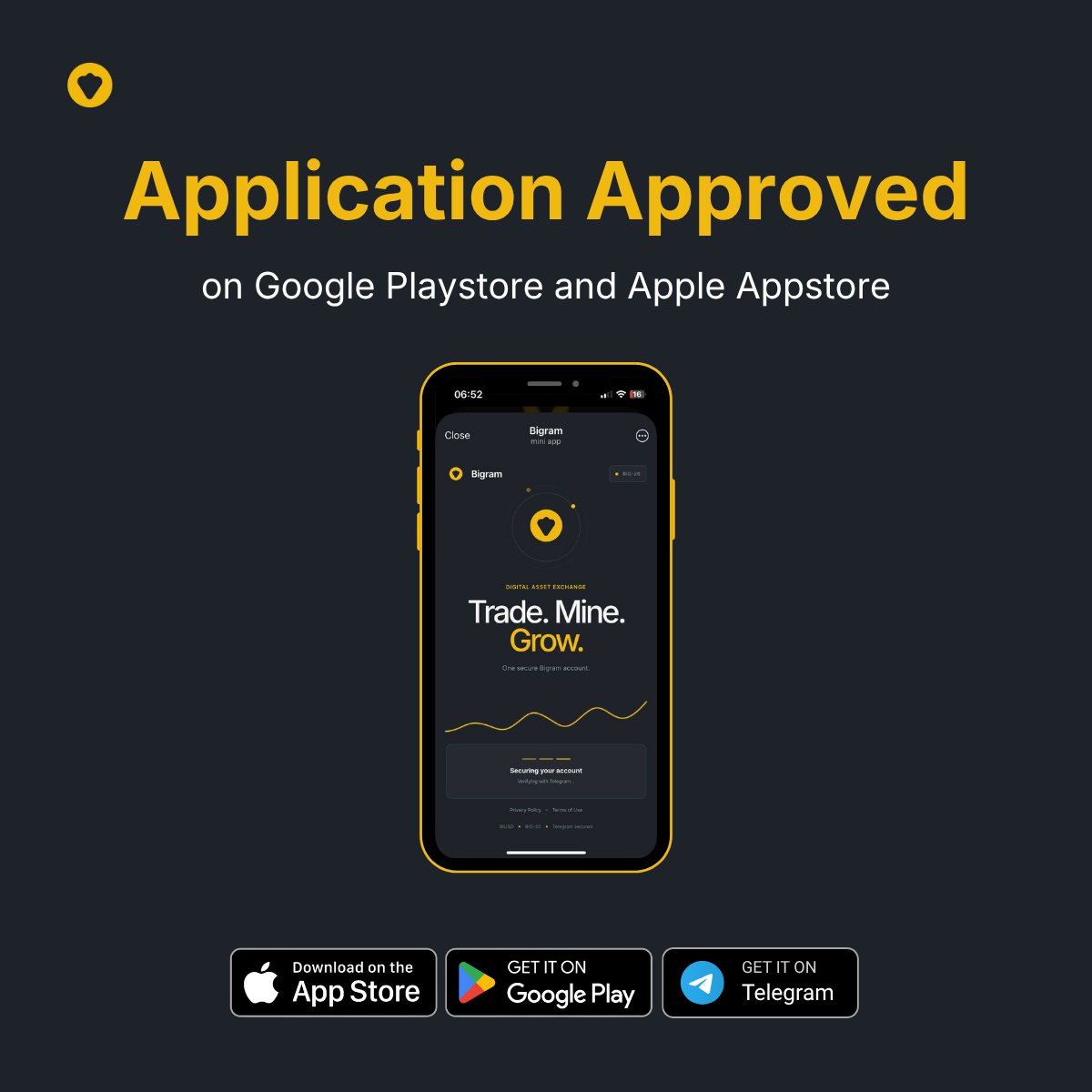 bigramapp's tweet photo. Bigram is coming on Google Playstore and Apple Appstore!🙌✨

🔸We are so glad to announce that our application has been successfully approved on both Playstore and Appstore!

🔸During the next couple weeks Bigram will be listed on both stores besides Telegram and users can mine $BIUSD on 3 different platforms.

💭Drop your BIG-20 address in the comments if you have mined BIUSD during its pre-early phase in Telegram and win OG Miner NFT which will have huge benefits in the future mainnet app.

📲Start mining BIUSD on Telegram at https://t.co/0QeMQkoyjV