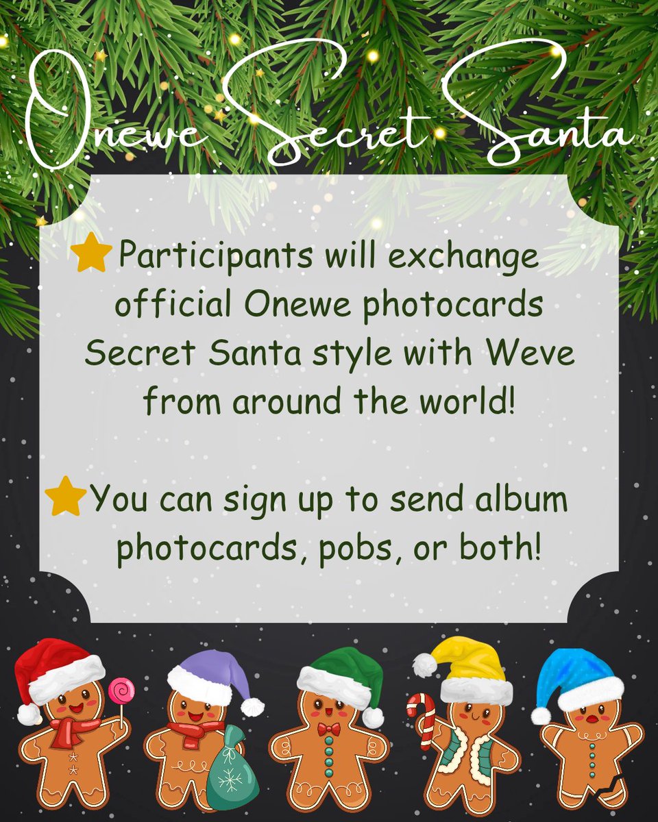 oneweveparty's tweet photo. @official_ONEWE 🎄🍪 𝕆𝕟𝕖𝕨𝕖 𝕊𝕖𝕔𝕣𝕖𝕥 𝕊𝕒𝕟𝕥𝕒 🍪🎄

⭐️ Please DM us if you have any questions! https://t.co/0tZfgz9WT0