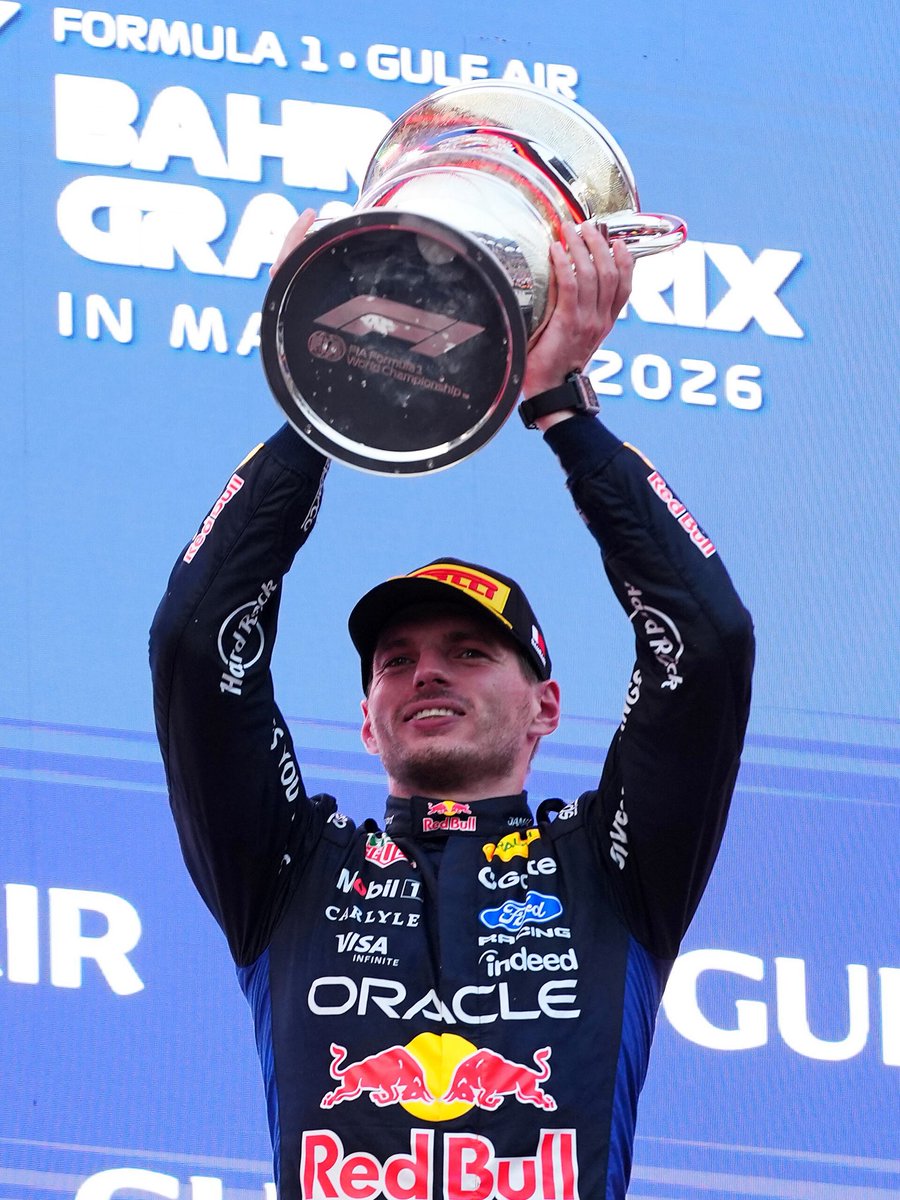VerstappenCOM's tweet photo. That winning trophy, raise ’em high, raise ’em proud 🏆

#BahrainGP https://t.co/28m4YiFQJ9