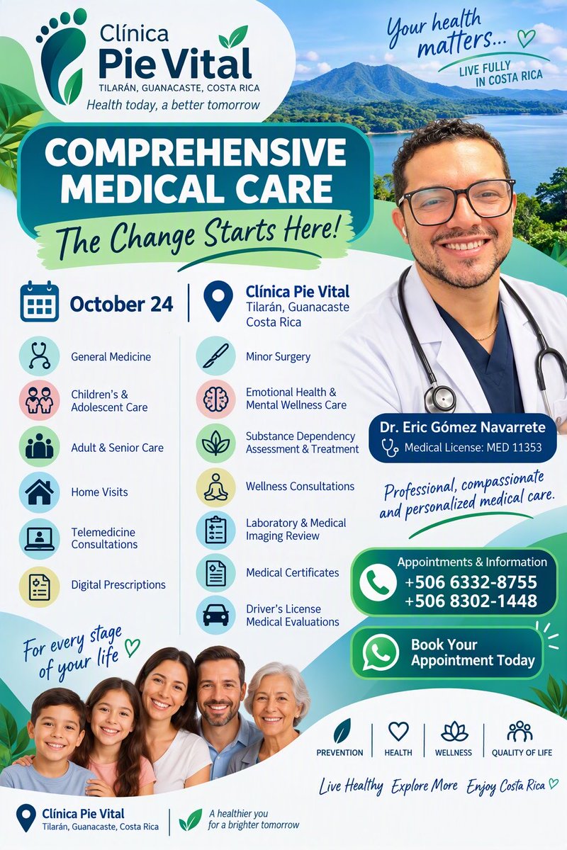 Eric0587's tweet photo. ⭐ THE CHANGE STARTS HERE! ⭐
Prevention • Health • Wellness • Quality of Life
#Tilaran #Guanacaste #CostaRica #MedicalCare #GeneralPractice #Telemedicine #Wellness #HealthcareCostaRica #FamilyMedicine #MedicalConsultation #ExpatsCostaRica #DigitalPrescriptions #HomeVisits #TheChangeStartsHere