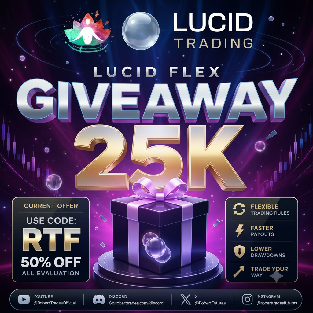 robertfutures's tweet photo. 🎁 GIVEAWAY: 1x $25K Lucid Flex account  

To enter: 
1⃣Repost this
2⃣ Follow @robertfutures  + @TradingLucid 
3⃣ Comment your current funded account size. Zero counts." 
4⃣ Use code RTF at https://t.co/EJW6fyMgj2

Winner picked 10/7/26 by Grok. Best answer gets a shoutout.  

Find discord for more giveaways...