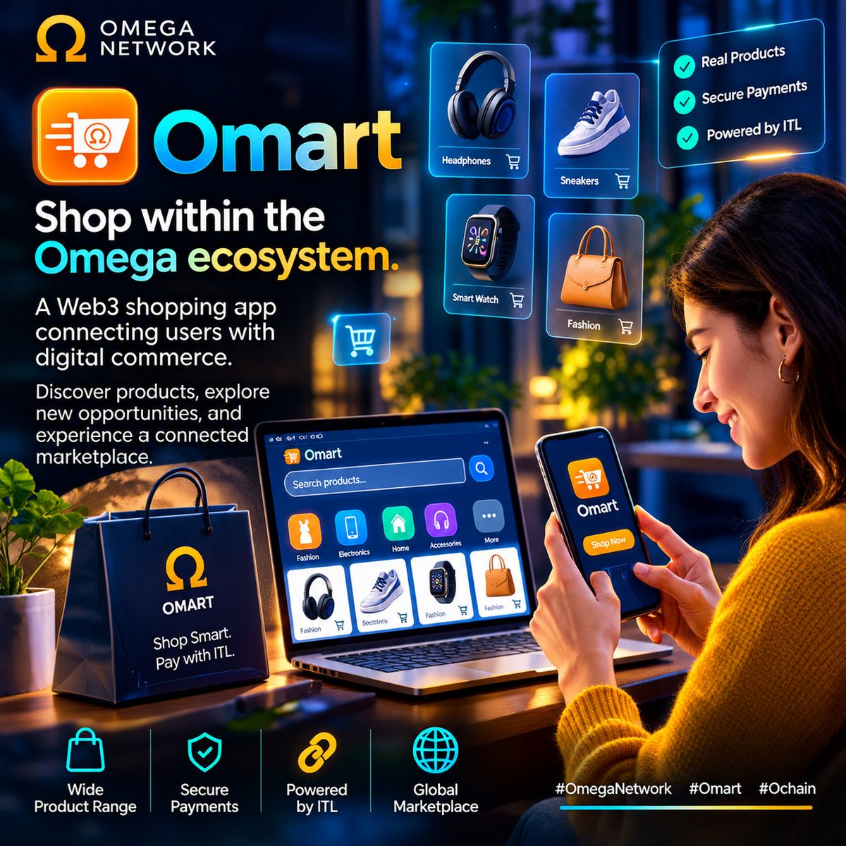 Susmitah123's tweet photo. Omart: Shop within the Omega ecosystem. ๐๏ธ
A Web3 shopping app connecting users with digital commerce.
Discover products, explore new opportunities, and experience a connected marketplace.
#OmegaNetwork #Omart #Ochain ๎ https://t.co/Bd5h7g7CCf