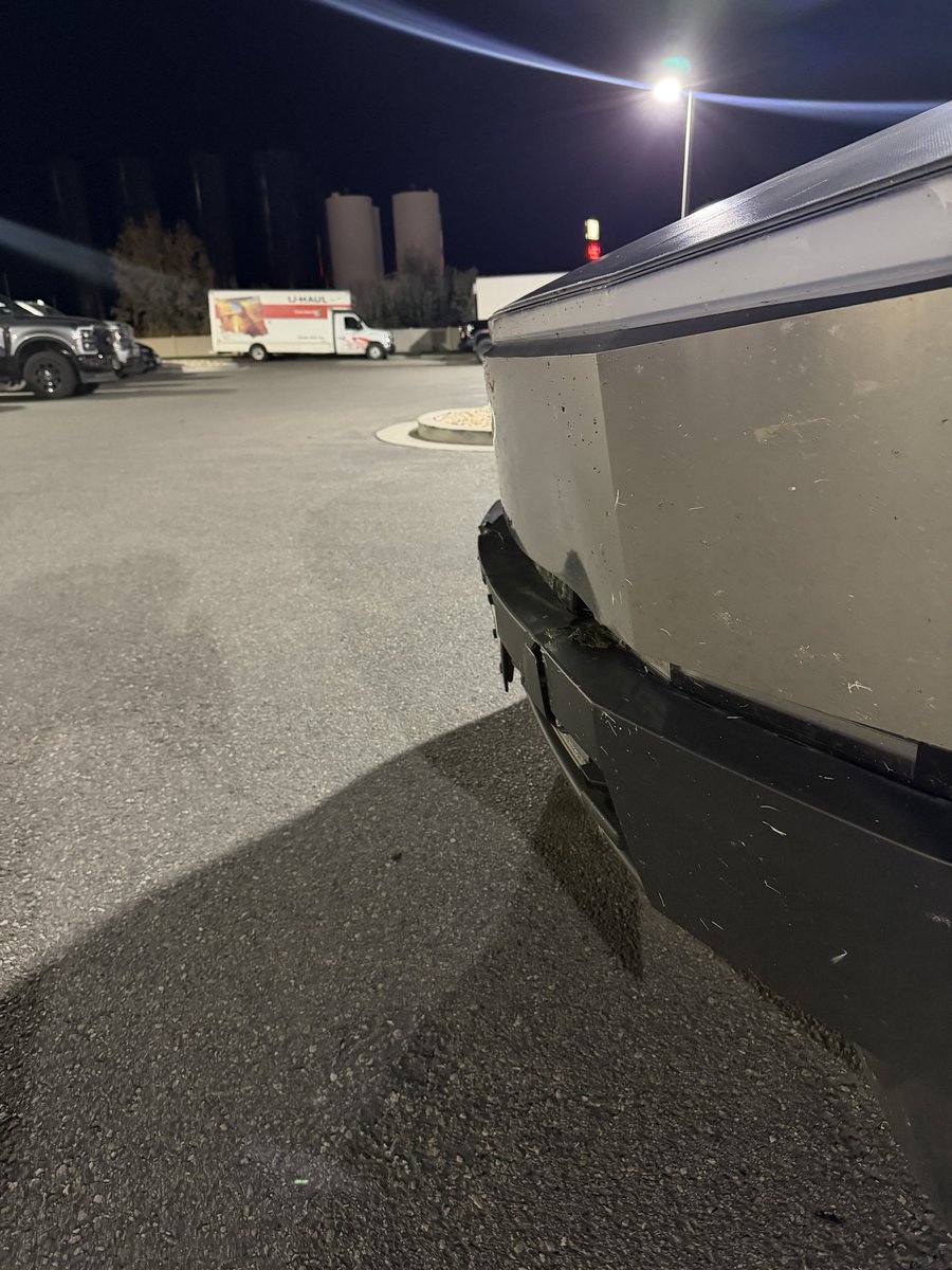 ThePilotNomad's tweet photo. Well… R3X 🦖 met a deer tonight at about 50 mph. FSD saw it and started slowing, but not aggressively enough. By the time I took over and got hard on the brakes, there simply wasn’t enough distance left. Impact felt shockingly mild from inside the truck. No airbags, I’m completely okay, and R3X drove away under its own power. The truck needs some love now: driver-side light, front bumper/fascia and dented front frunk stainless. 📐🦖 Two animals and one truck in one week was definitely NOT on my bingo card. 😔
