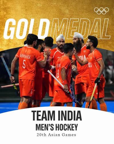 VijayKChy's tweet photo. Asian Games 2026 में Malaysia को 5-1 से हराकर Gold Medal जीतने वाली भारतीय पुरुष हॉकी टीम को हार्दिक बधाई एवं शुभकामनाएँ।

टीम का शानदार प्रदर्शन, अटूट आत्मविश्वास और बेहतरीन Team Spirit पूरे देश के लिए गर्व का विषय है।
#AsianGames2026 #TeamIndia #hockey #goldmedal https://t.co/16jQspLuA2