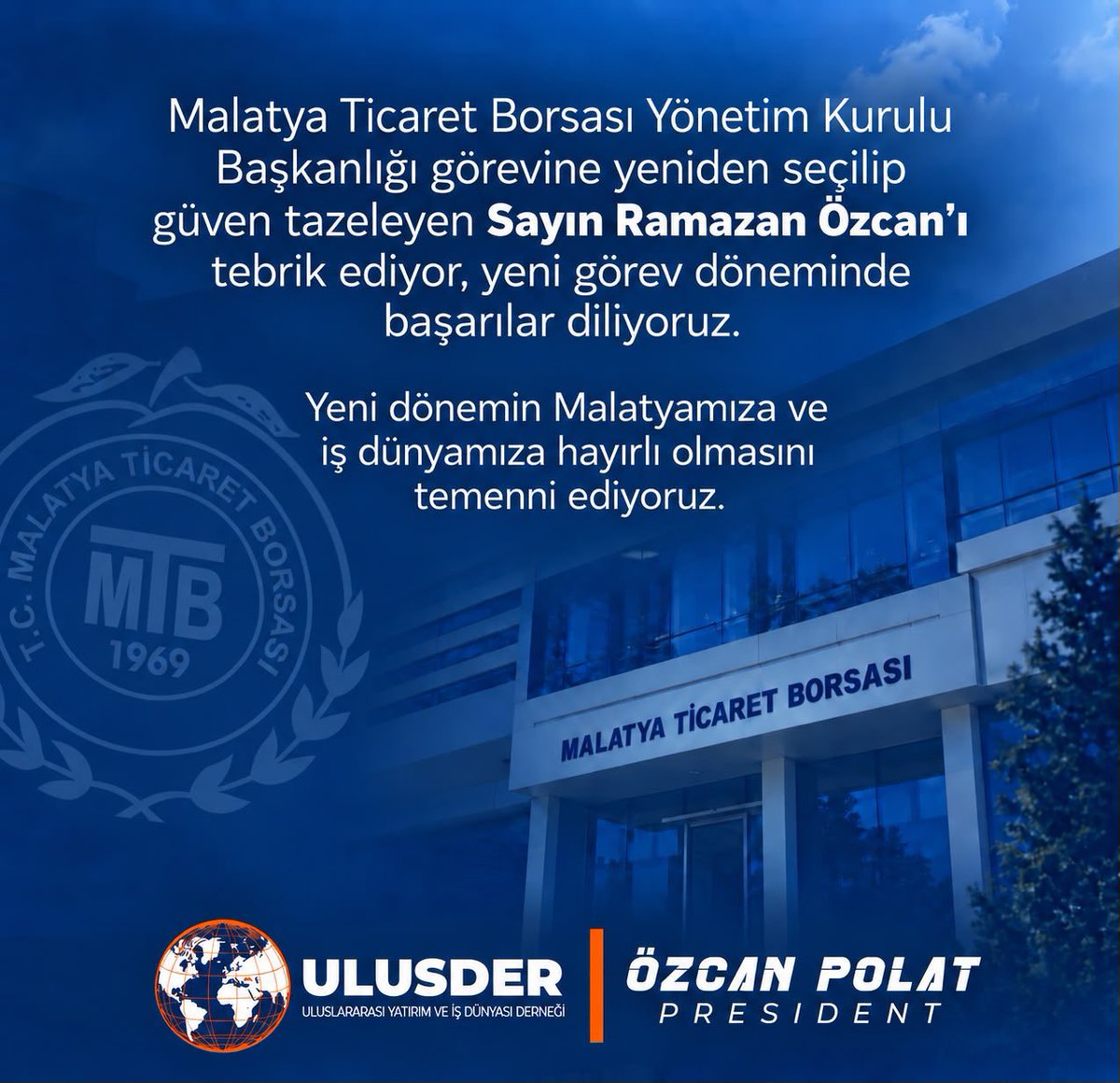 ozcanpolattr's tweet photo. Malatya Ticaret Borsası Yönetim Kurulu Başkanlığına yeniden seçilen Sayın Ramazan Özcan’ı tebrik ediyorum.

Yeni dönemde Malatya’mızın üretimine, ticaretine ve ekonomisine katkı sağlayacak başarılı çalışmalara imza atmasını temenni ediyorum.

Hayırlı olsun.@ramazanozcan444 https://t.co/V3I7ms1EL3
