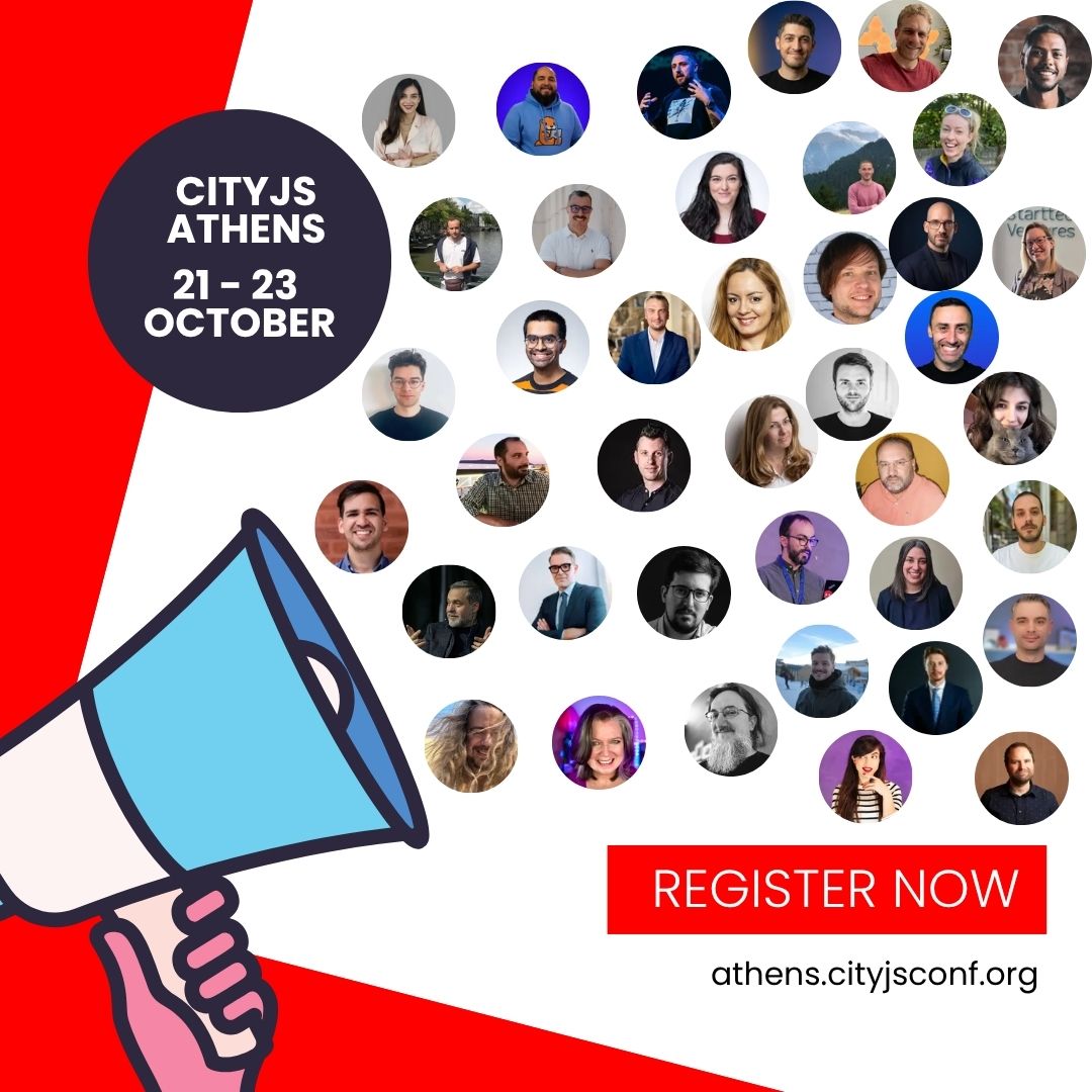 cityjsconf's tweet photo. JavaScript meets AI in Athens 🇬🇷

Join CityJS Athens, 21–23 October 2026, for hands-on workshops, practical talks and our Greeks in Business panels.

📍 Conference: 23 Oct, Athens War Museum
🎟️ https://t.co/beQh4G9b2M

#CityJS #JavaScript #AI https://t.co/hihp8QTSpt