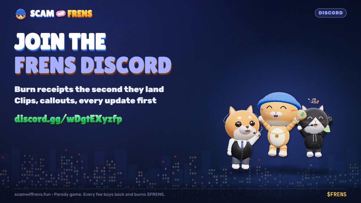 ScamWifFrens's tweet photo. The $FRENS Discord is where it happens first.

Burn receipts the second they land. Clips. Callouts. Every update before it ships.

https://t.co/FhbrPHqypz https://t.co/CVZIwkAHMQ