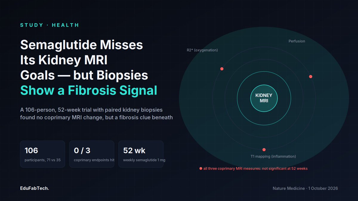 EduFabTech's tweet photo. REMODEL Trial: Semaglutide Misses Its Primary Kidney MRI Goals, but Biopsies Show a Fibrosis Signal

#ClinicalTrial #Diabetes #NatureMedicine #Semaglutide

https://t.co/SRnKggSxU1 https://t.co/EsaLCeiJvX