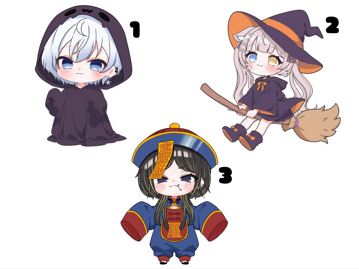 am_motyo's tweet photo. ハロウィン量産依頼､受付します˖ ࣪⊹

1体 ￥700

①→おばけのカラー
②→魔女のカラー2色
③→4文字熟語と腹部の1文字

お支払い方法 ︴銀行振込.paypay

①~③と上記カラーor文字、
お支払い方法を記載の上
DMにてお受付致します⋈ *。

#量産依頼 #量産イラスト https://t.co/tOYyeQAWhp